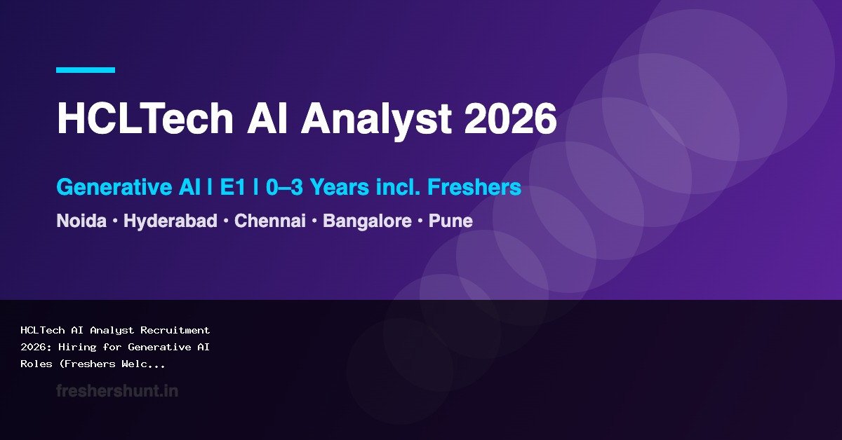 HCLTech AI Analyst Recruitment 2026: Hiring for Generative AI Roles (Freshers Welcome)